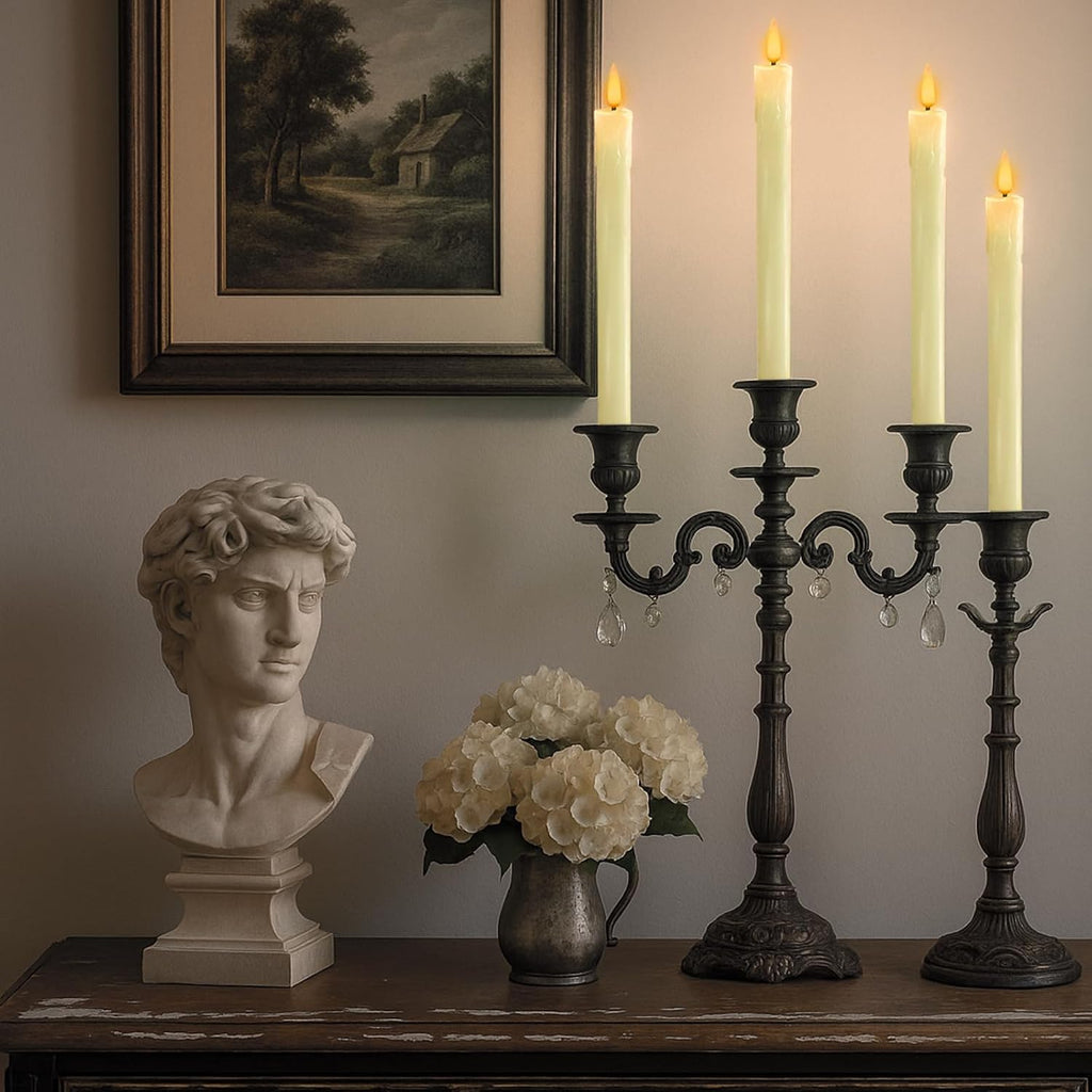 Homemory 9.6 Inches Waxy Flameless Taper Candles with Remote Timer Dimmer, Flickering LED Candlesticks, Battery Operated Window Candle for Christmas Wedding Decor, 6 Pcs Ivory Drip Taper Candles