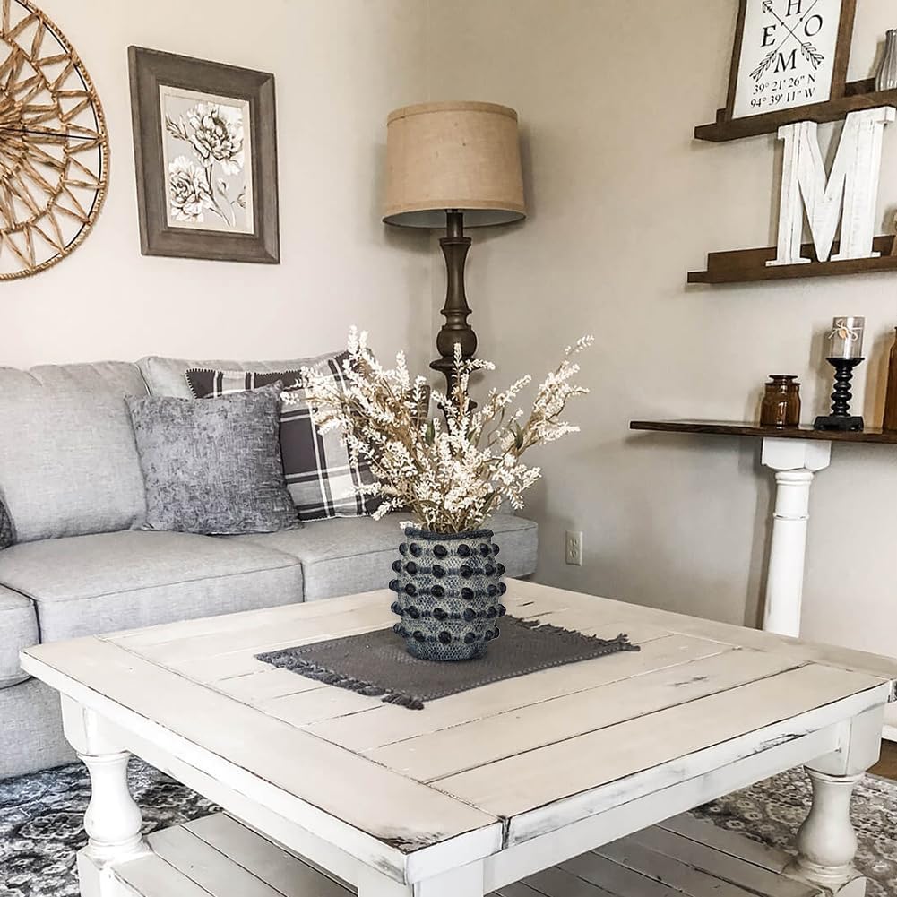 Rustic Farmhouse Vase, Boho Smoky Black Vase for Pampas Grass Small Textured Knotted Vases for Flowers Decorative Cement Floral Vases for Home Decor, Living Room, Dining Table