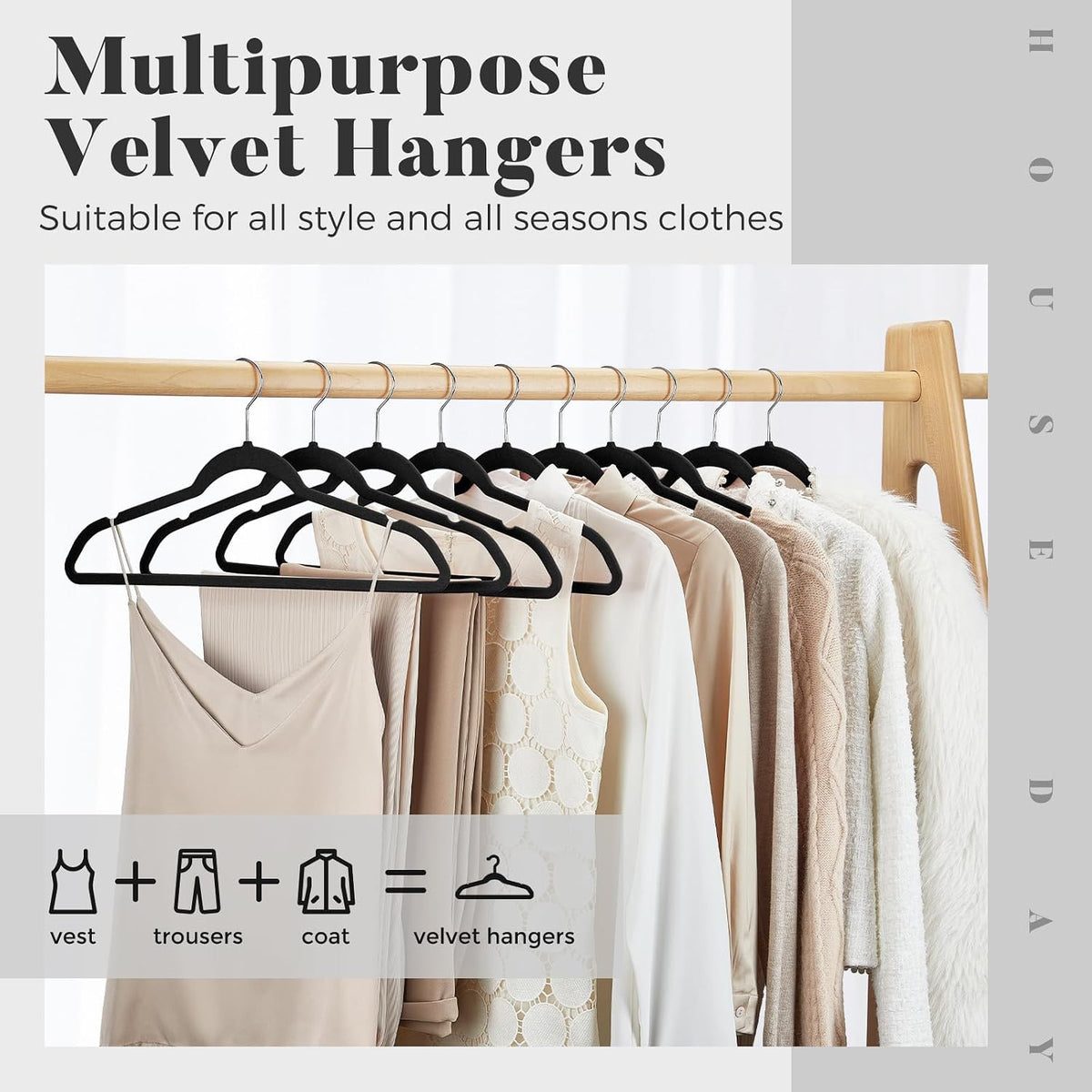 HOUSE DAY Premium Velvet Hangers 30 Pack, Non-Slip Flocked Felt Hangers