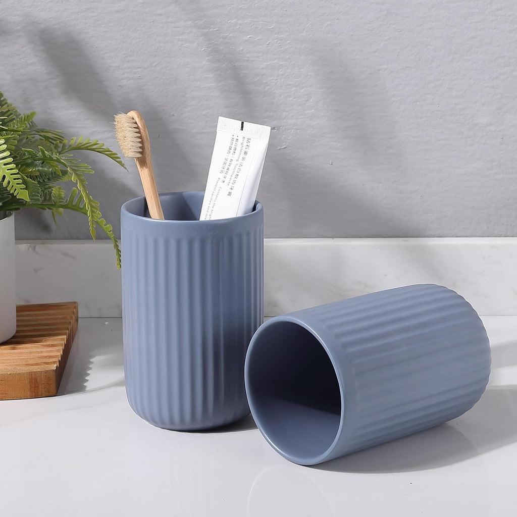 Toothbrush Holders for Bathrooms - 1 Cups Ceramic Toothbrush Toothpaste Holders, Blue Bathroom Tumbler Cups Reusable Toothbrush Mouthwash Cup, Bathroom Counter Organizer.