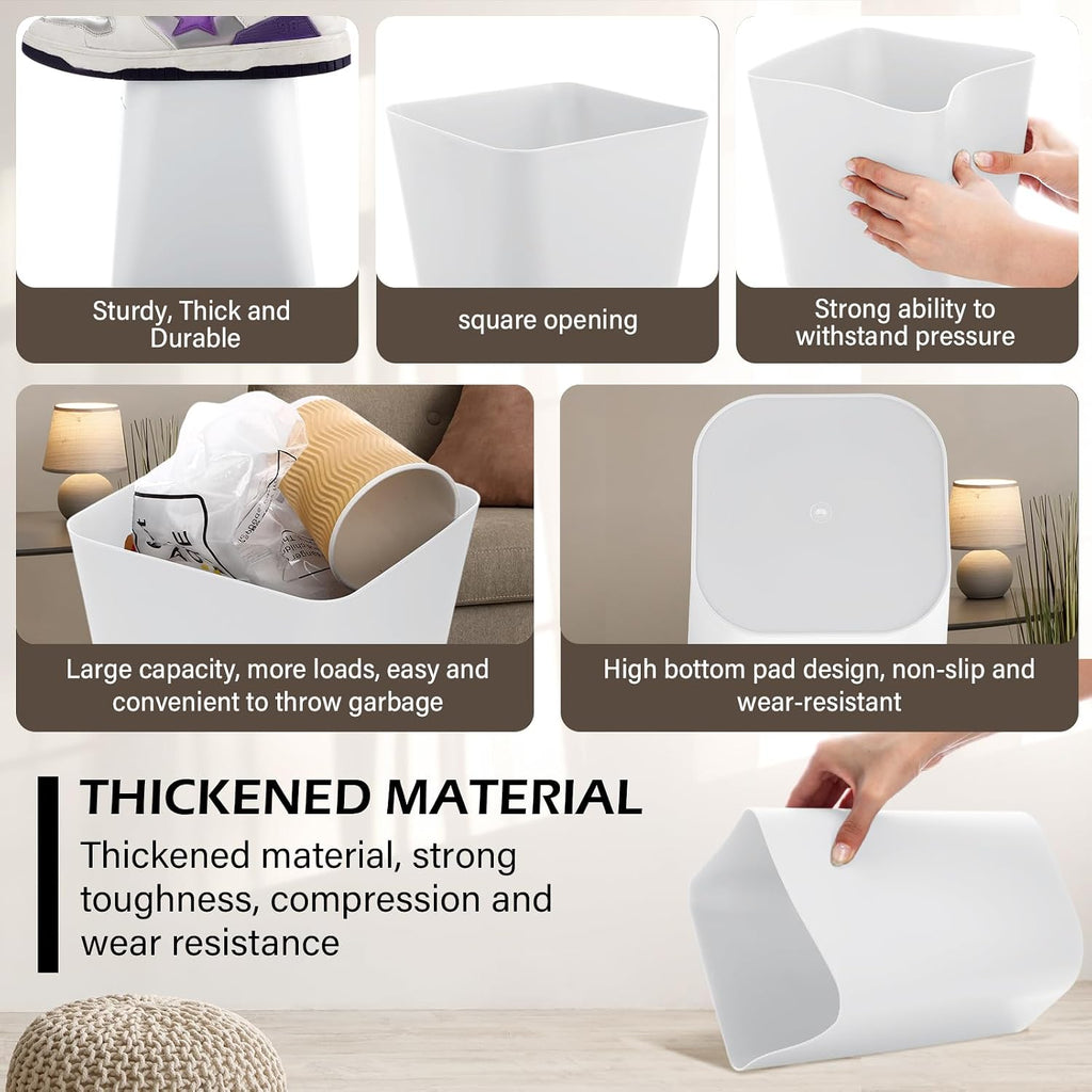 Hoolerry 9 Pieces Garbage Can 2 Gallon Small Trash Cans Bulk Bathroom Trash Bin Plastic Wastebasket Square for Bedroom Slim Bathroom Trashcan Small Container for Kitchen Office Home (Black,White)