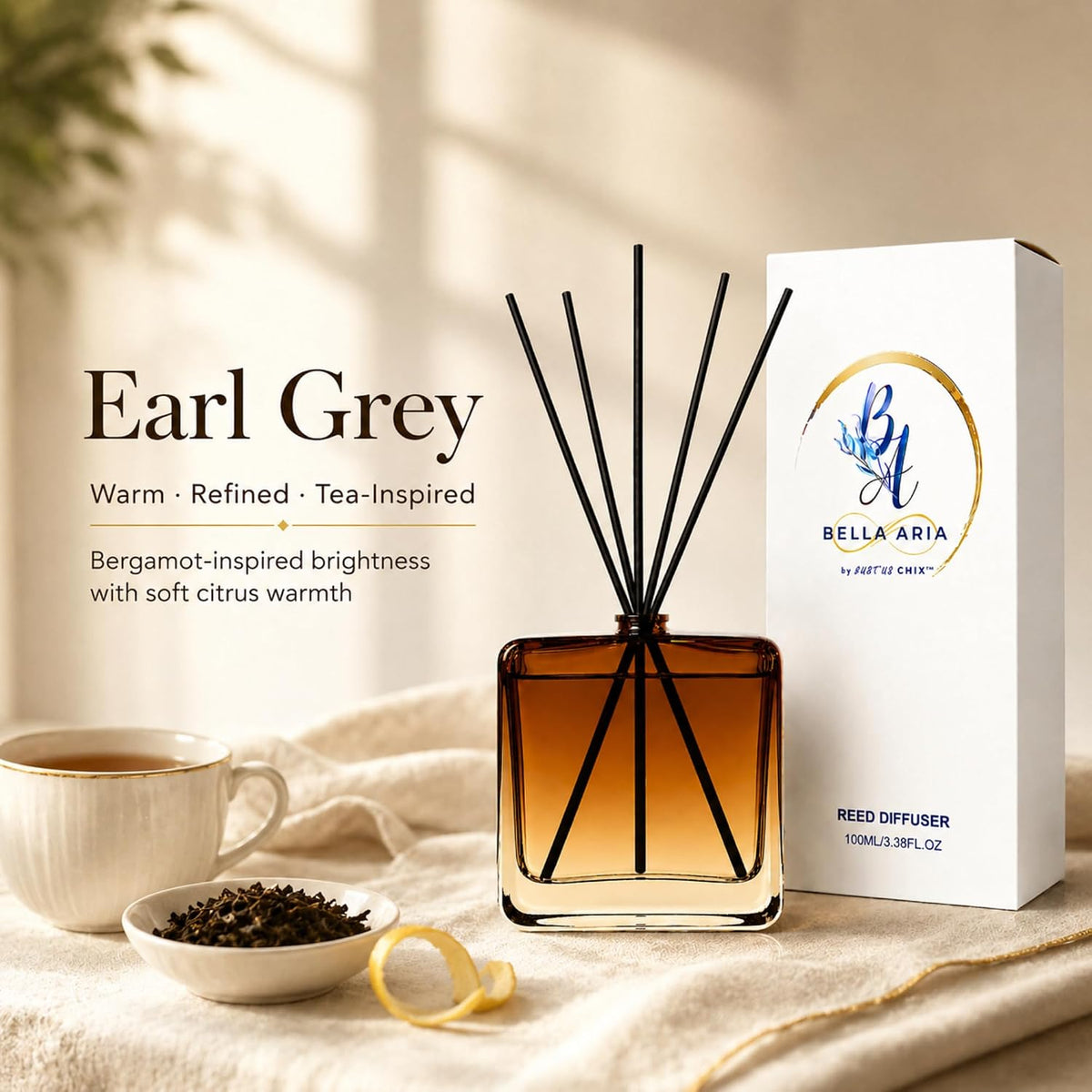 Reed Diffuser Set for Home Fragrance – 100ml Aromatherapy Diffuser with Reed Sticks, Long Lasting Flameless Fragrance for Bedroom, Bathroom & Living Room, Decorative Glass Bottle Home Gift