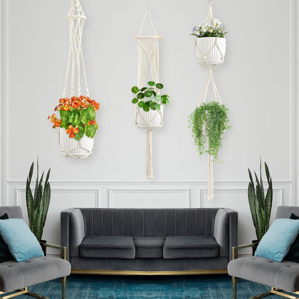 Macrame Plant Hangers, 6Pack Hanging Plant Holders Indoor, Ivory