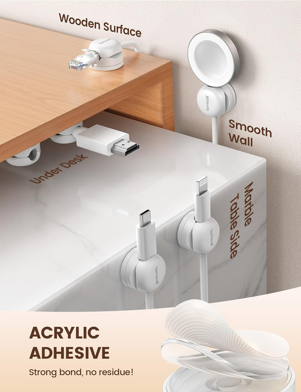 Lamicall 12Pack Rotating Cord Organizer, Desk Office Nightstand Accessories