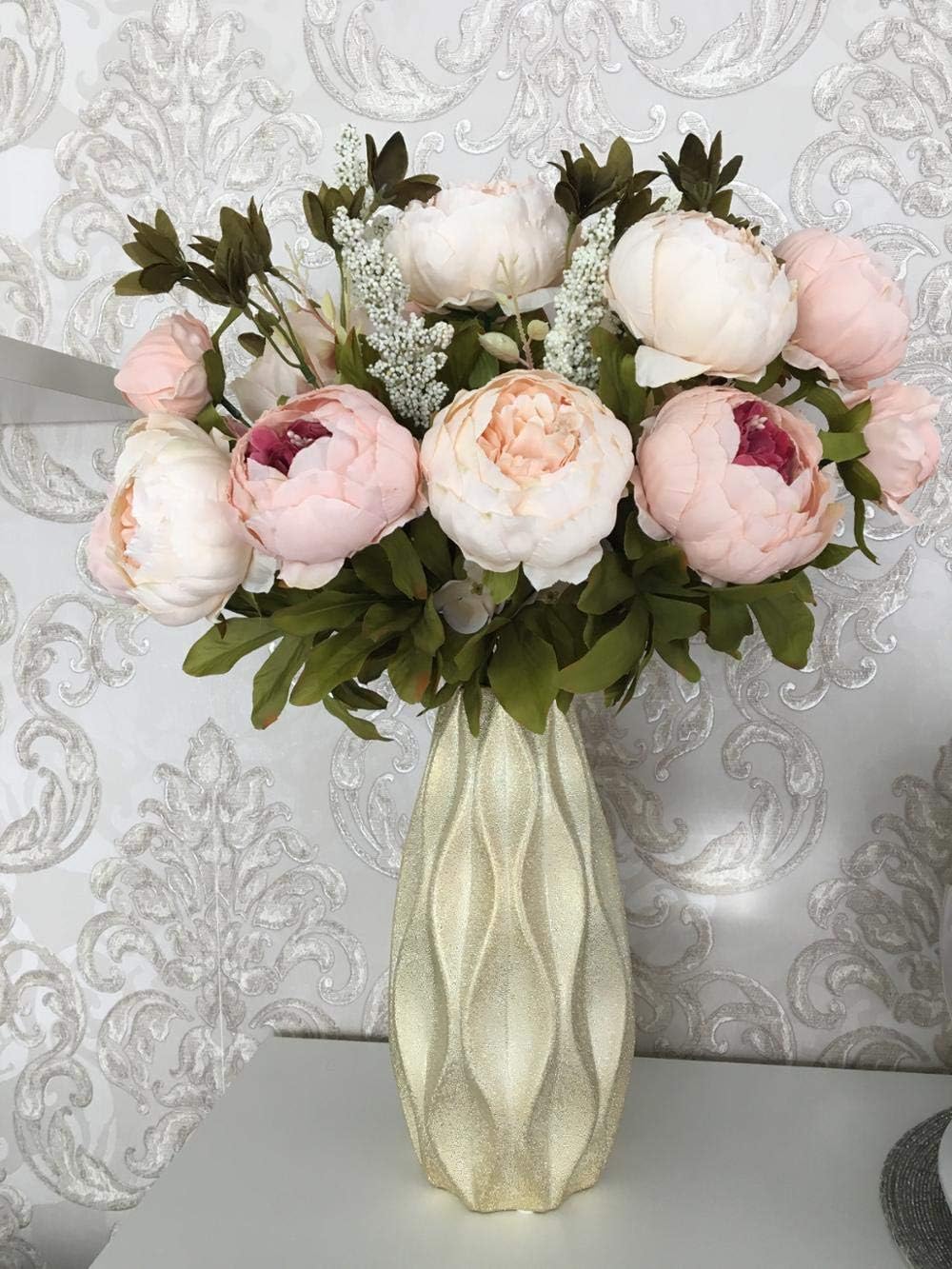 Silk Peony Bouquet Vintage Artificial Peonies Flower for Home Wedding Party Decor (1pcs, Light Pink)