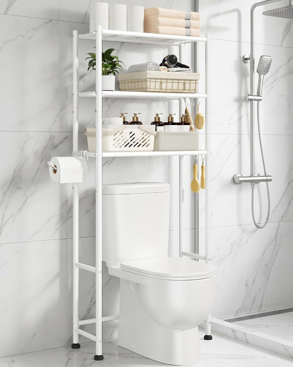 Kitsure Over Toilet Storage Rack, Sturdy Metal, 3 Tier Shelves, 61.0" H