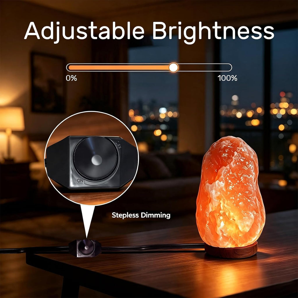 Himalayan Salt Lamp 7-11Lbs, Natural Pink Salt Lamps with Brightness Control Dimmer Switch, Wooden Base & Salt Lamps Bulb Pink Salt Lamp Genuine Pakistani Productuct