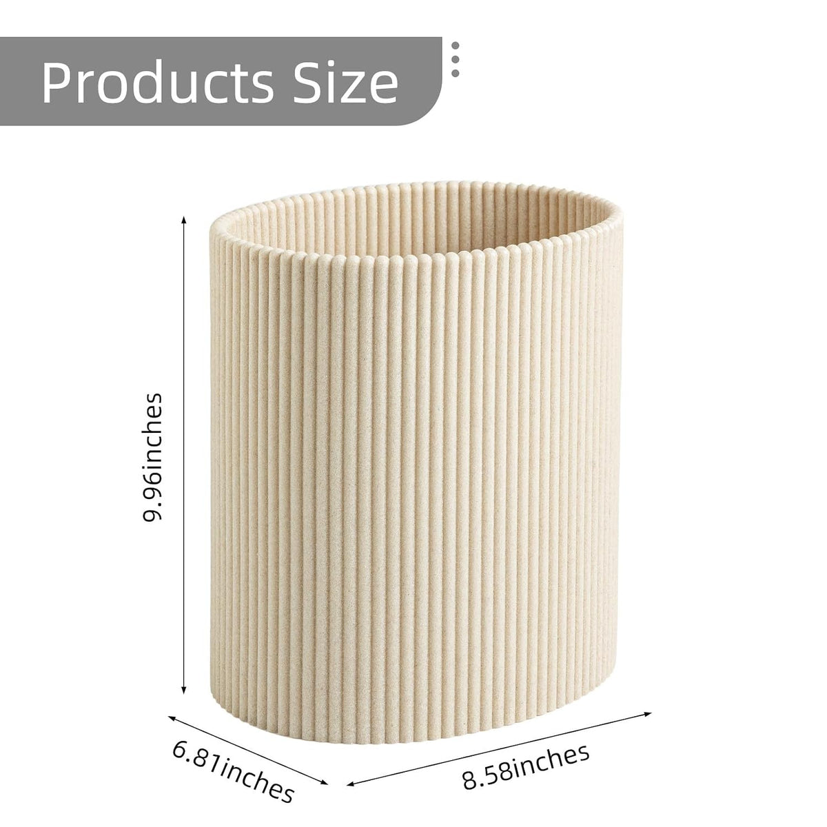 Small Bathroom Trash Can, Beige & Thick Lines, 1.6 Gallon