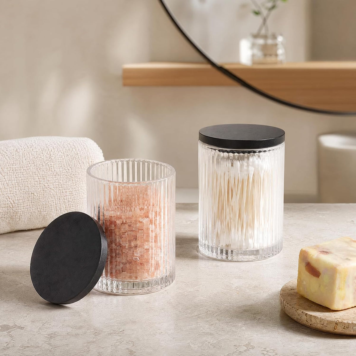 SheeChung 2 Pack Glass Apothecary Jar with Black Bamboo Lid