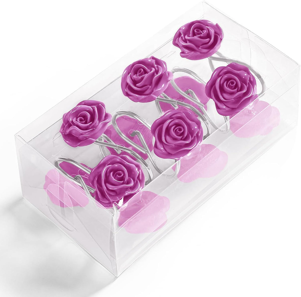 Cute Rose Floral Shower Curtain Hooks Rings for Bathroom,Burgundy 12PCS