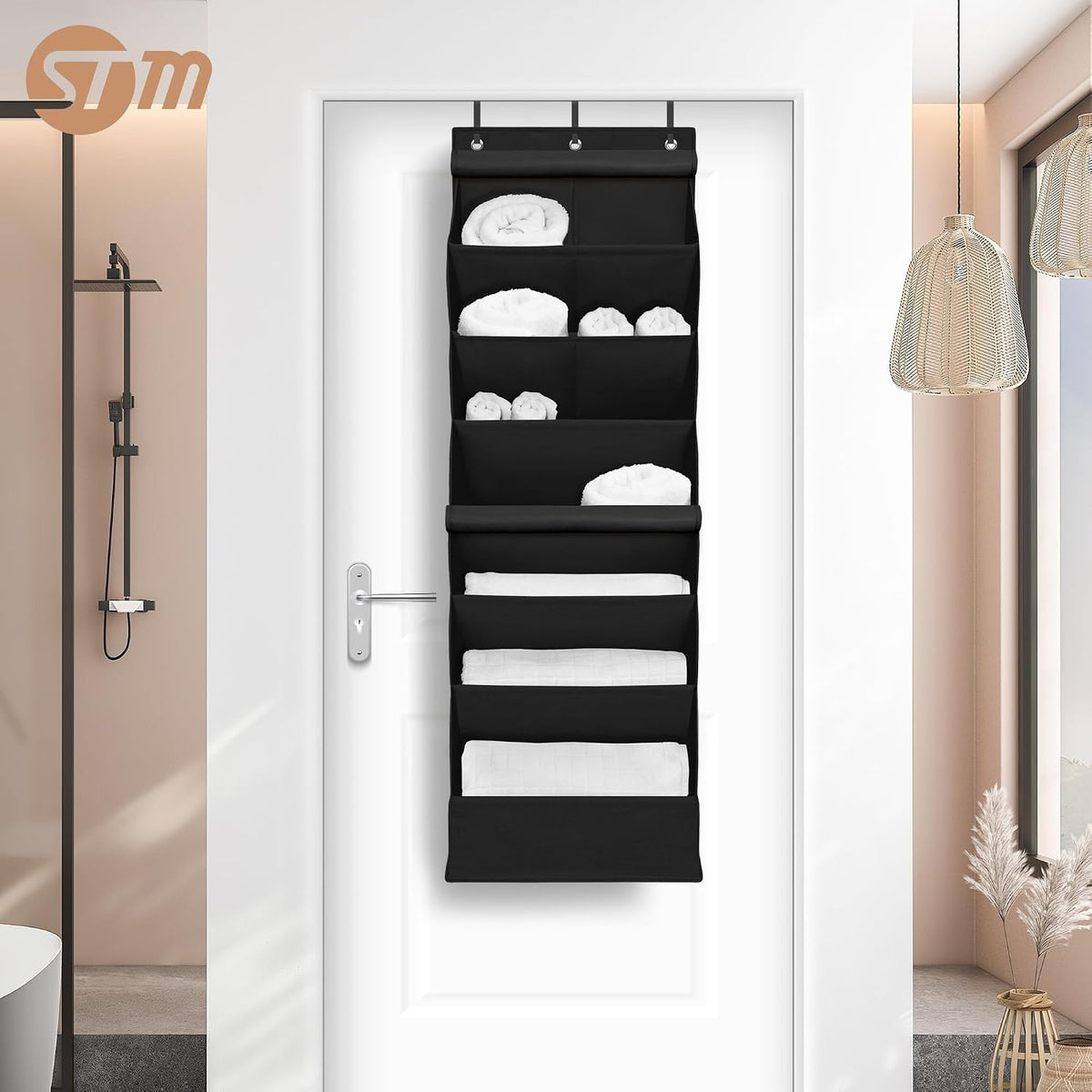 STORAGE MANIAC Over the Door Shoe Organizer with Curtain Dustproof Heavy-Duty Large Deep Pocket Hanging Shoe Organizer for Closet Dorm & Narrow Door Storage Shoe Holder Shoe Rack, 7-Shelf Black 1 Pack