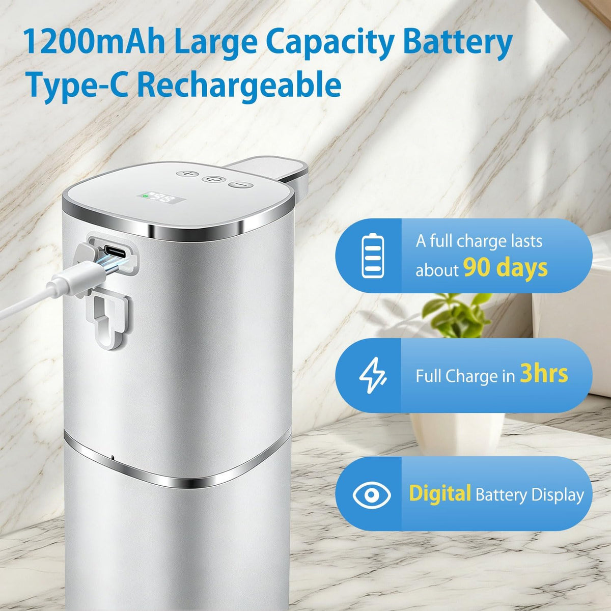 Automatic Liquid Soap Dispenser, Touchless, Digital Display, Rechargeable