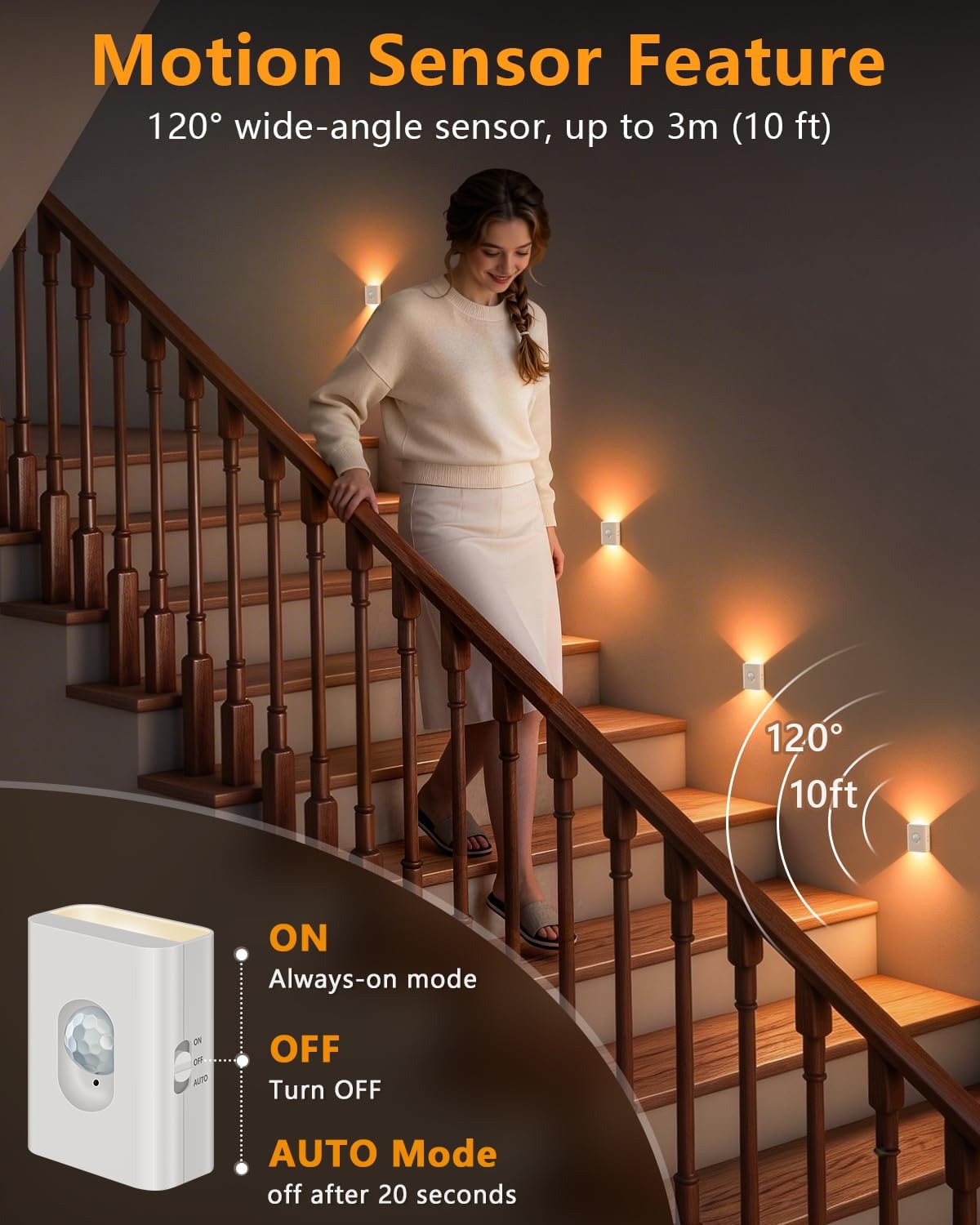 WILLED Motion Sensor Night Lights, Rechargeable Soft White Stair Lights