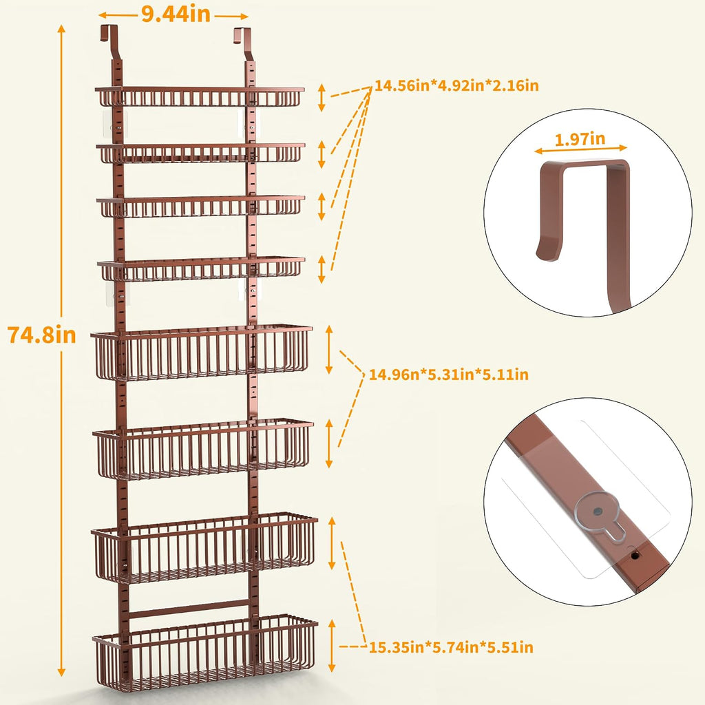 Moforoco Over The Door Pantry Organizer, Pantry Door Organizer Shelves, Kitchen Organizers and Storage, Hanging Basket Wall Spice Rack Seasoning Shelves, Laundry Room Bathroom accessories（Brown ）