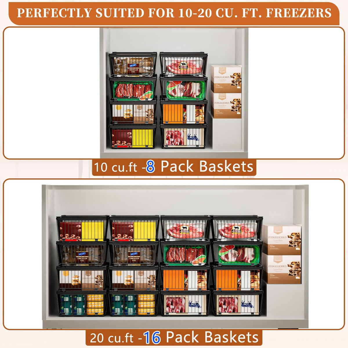 Large Freezer Organizer Bins for 10 to 20 Cu.Ft,Leak-Proof Bottom,2 Pack
