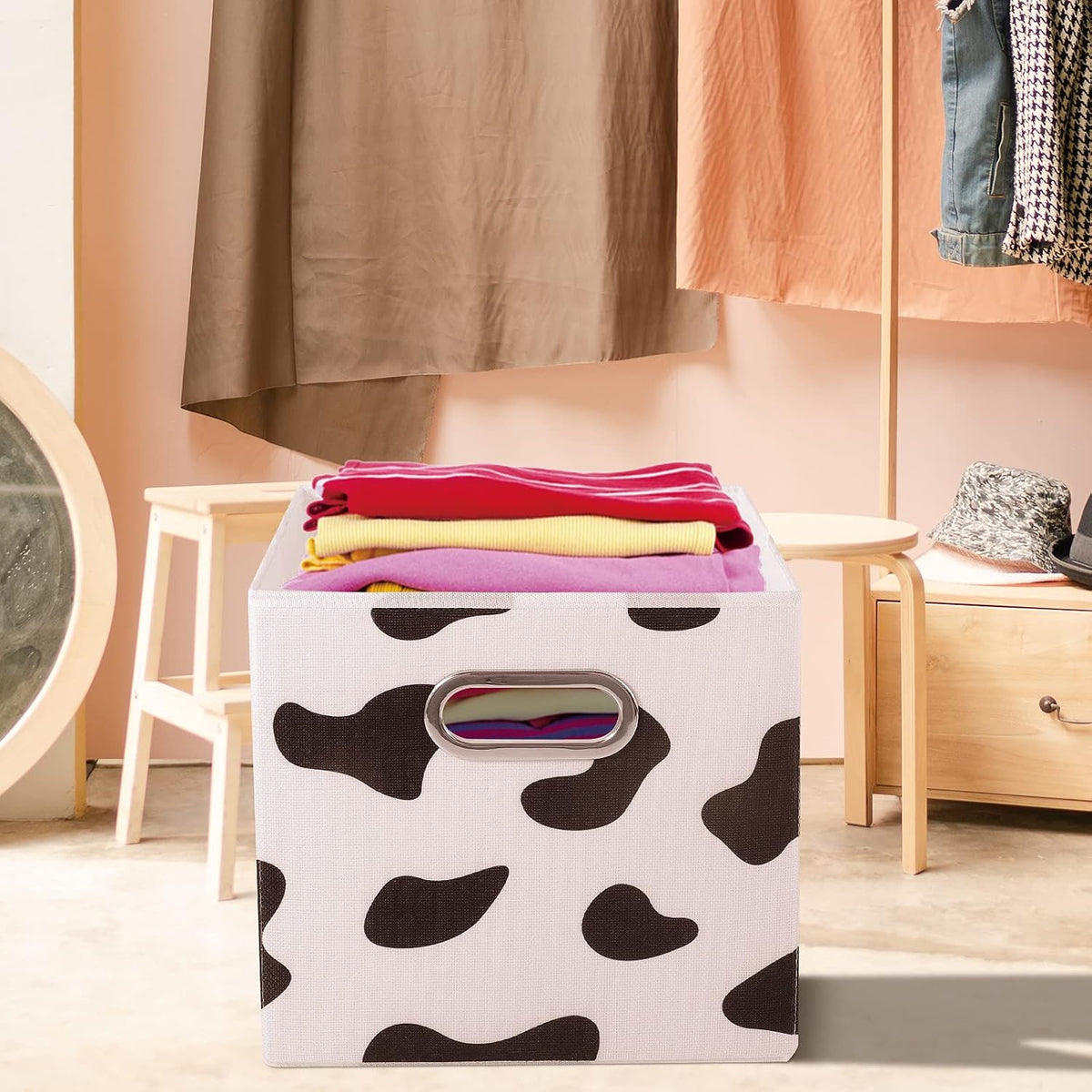 ANMINY Cow Print Cubes Fabric Storage Bins with Handles, 2 Pack 11"x11"x11"