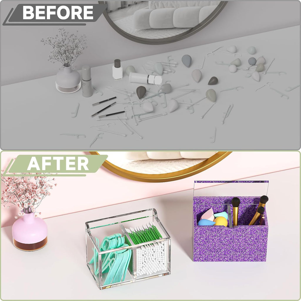 WINFFOR Acrylic Qtip Holder Dispenser - Vanity Organizer Apothecary Jar