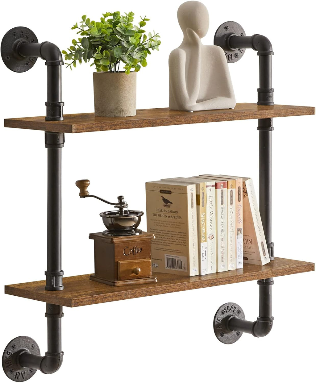 YMYNY 2 Tier Wall Mounted Floating Shelf 24x7.8x28.5 Rustic Brown HRF-TM004