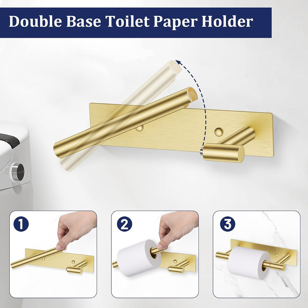 Lairuier Brushed Gold Toilet Paper Holder, Adhesive or Screw Wall Mount