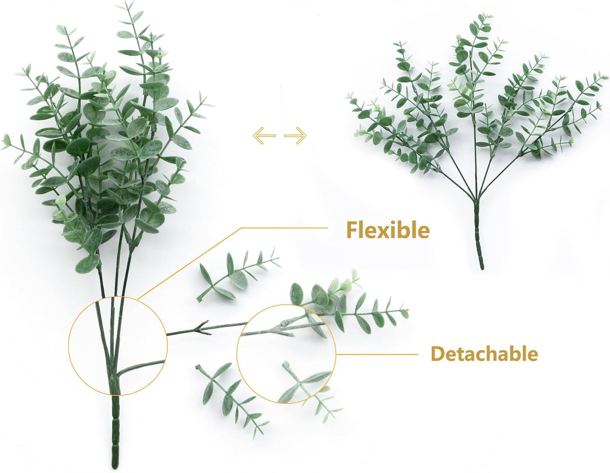 5Pcs Artificial Eucalyptus Stems，Artificial Greenery Fake Dust Frosted Eucalyptus Branches Leaves，Fake Plants for Decoration (Sage Green- 13.8 in)