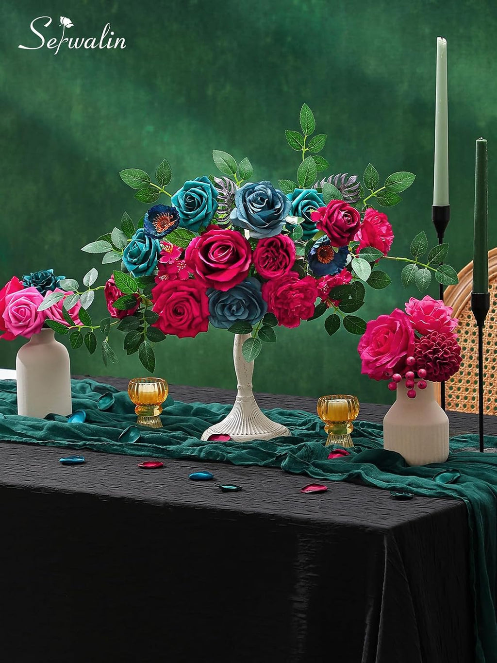 Serwalin Artificial Hot Pink & Teal Flowers Magenta Silk Flower for Wedding
