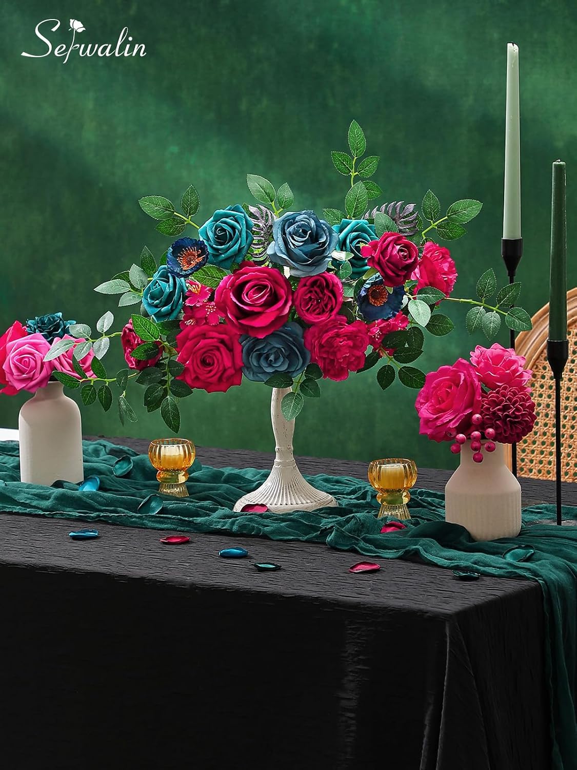 Serwalin Artificial Hot Pink & Teal Flowers Magenta Silk Flower for Wedding