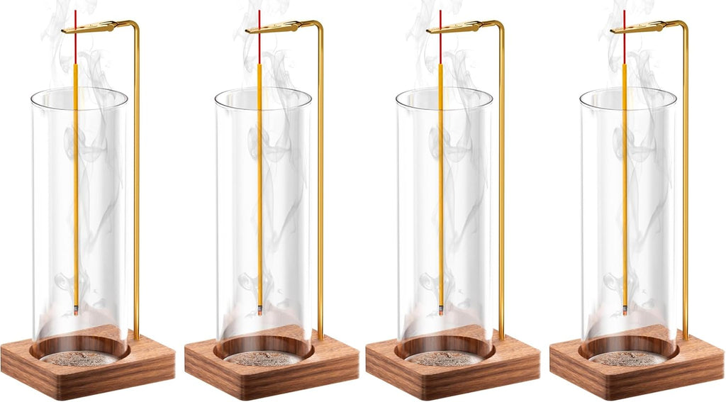 Incense Holder for Sticks, Insence-Stick Holder, Anti-Ash Flying No Mess Incense Burner, Incense Stick Holder with Glass Ash Catcher, for Yoga Spa Meditation Home Decor(4 Pack)