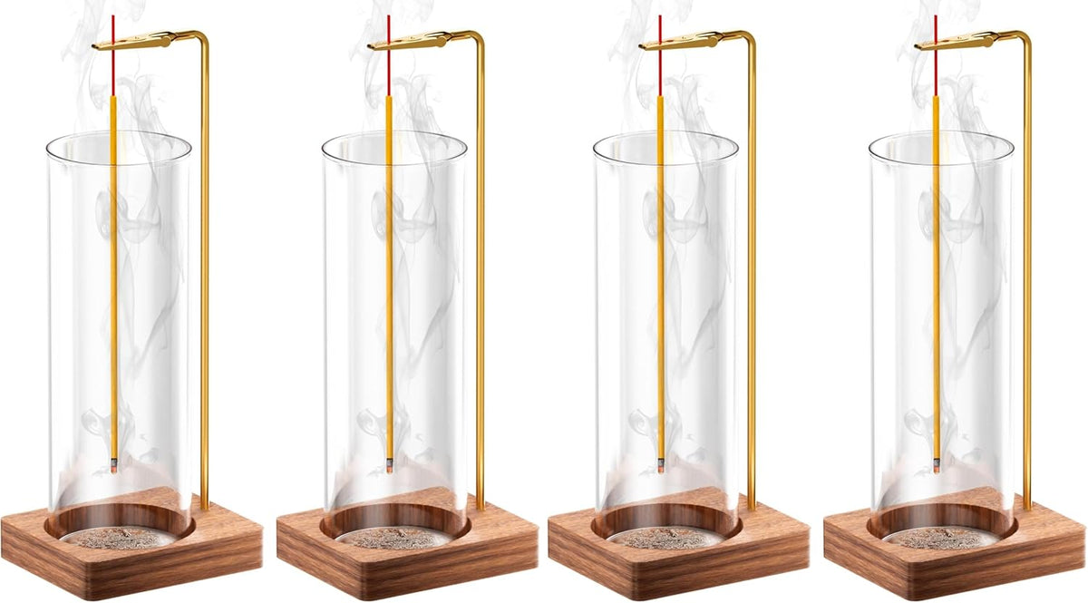 Incense Holder for Sticks, Insence-Stick Holder, Anti-Ash Flying No Mess Incense Burner, Incense Stick Holder with Glass Ash Catcher, for Yoga Spa Meditation Home Decor(4 Pack)