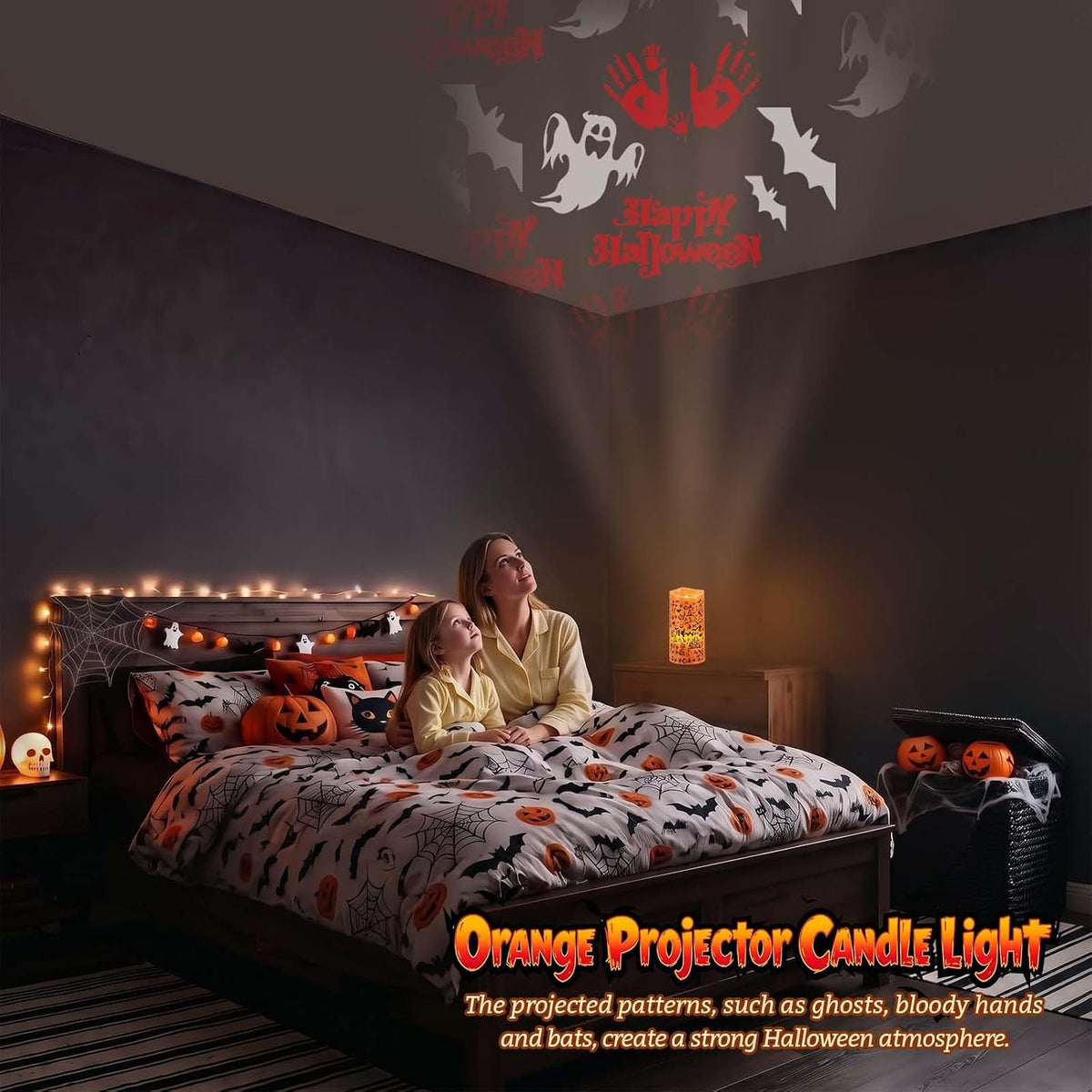 AVEKI Orange Projector Candle Light, Ghost Flameless Candles Lamp