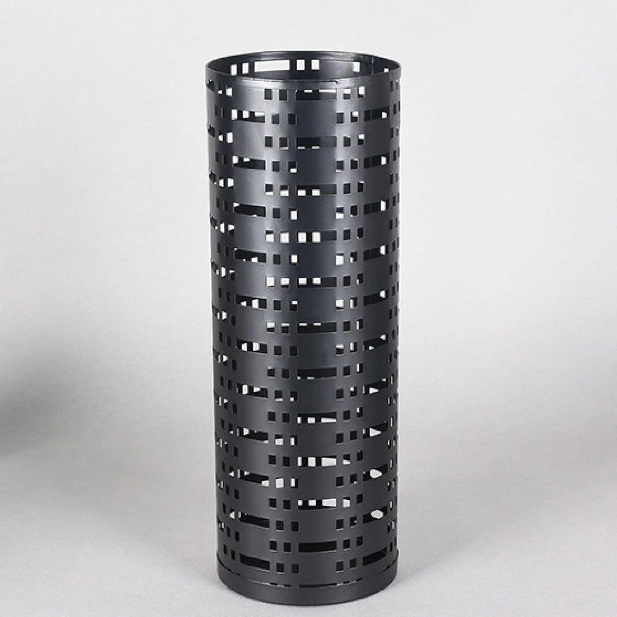 Pissente Umbrella Holder, Rustproof Space Saving Fashionable Hollow Round Metal Umbrella Stand Rack for Entryway Home Office Indoor Outdoor, Black, 16.5 x 5.9 x 5.9in