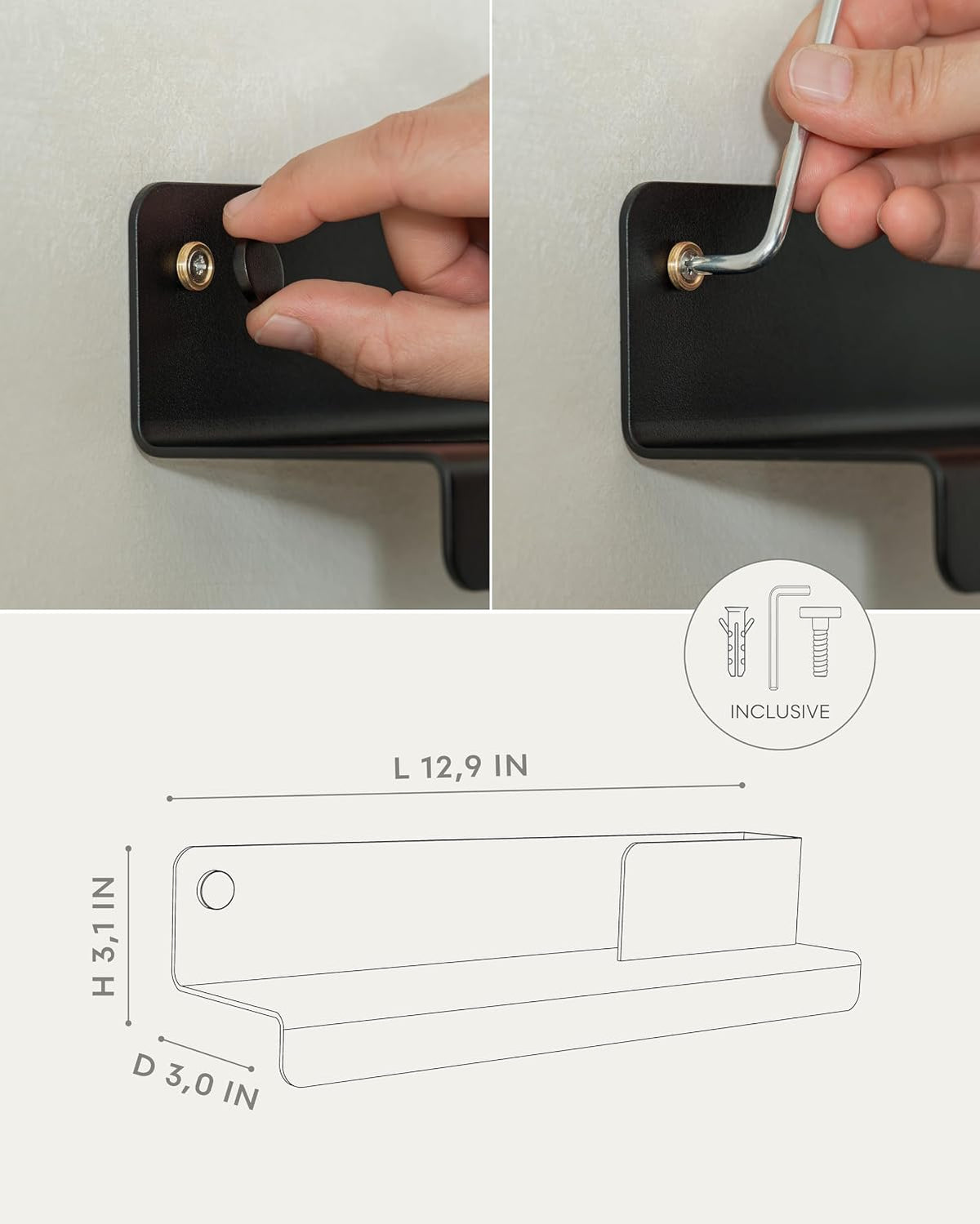 Kazai. Key Holder for Wall 'Holmsen' | Minimalist Key Hooks Design from Berlin | Modern Key Hanger with Metal Shelf | Key Hook Wall Mounted as Hallway Furniture | Black