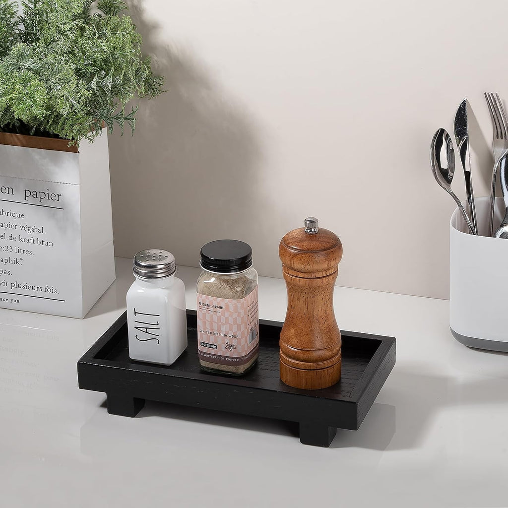 Bathroom Counter Tray Wooden Riser Display Kitchen Soap Holder, Black