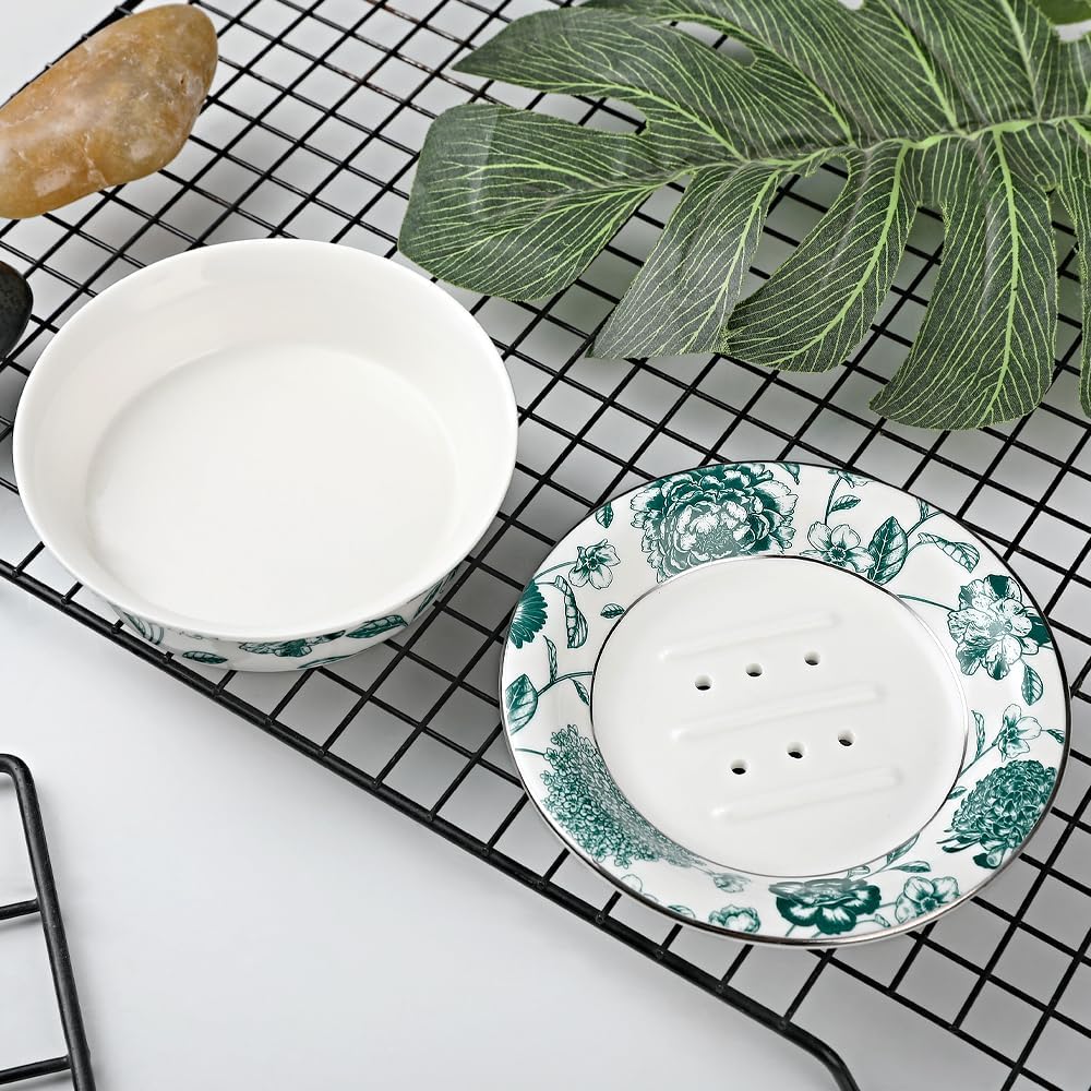 Floral Self Draining Soap Dish, Vintage Round Soap Tray(Style D)