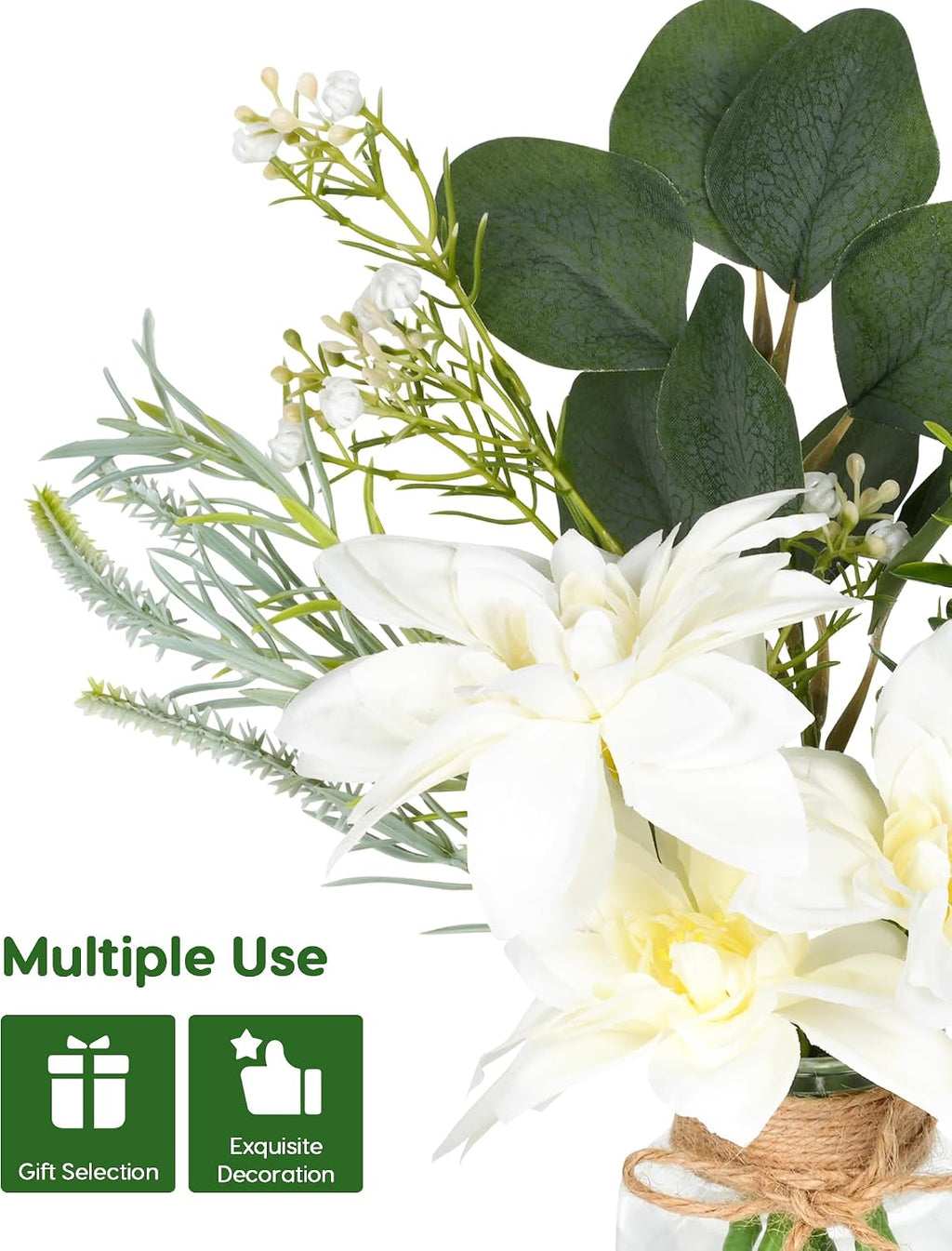 Velener Artificial Flowers with Stems Fake Flowers in Vase with Faux Water, Fake Plants for Home Decor, Office Kitchen Bathroom Farmhouse Living Room Coffee Table Faux Centerpieces for Tables-1 Pack