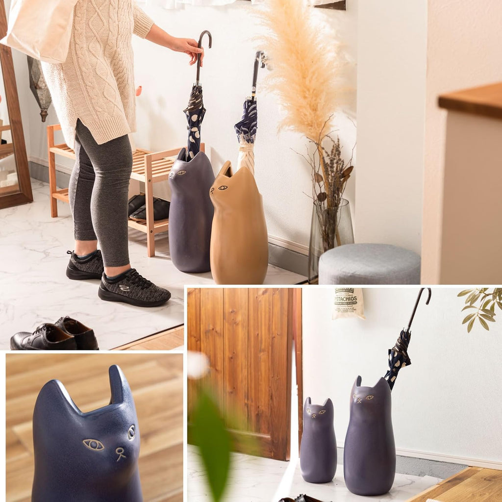 PaletteLife Cat Umbrella Stand, Medium Ceramic Umbrella Holder for Entryway, Cute Scandinavian Decorative Umbrella Rack, Brown