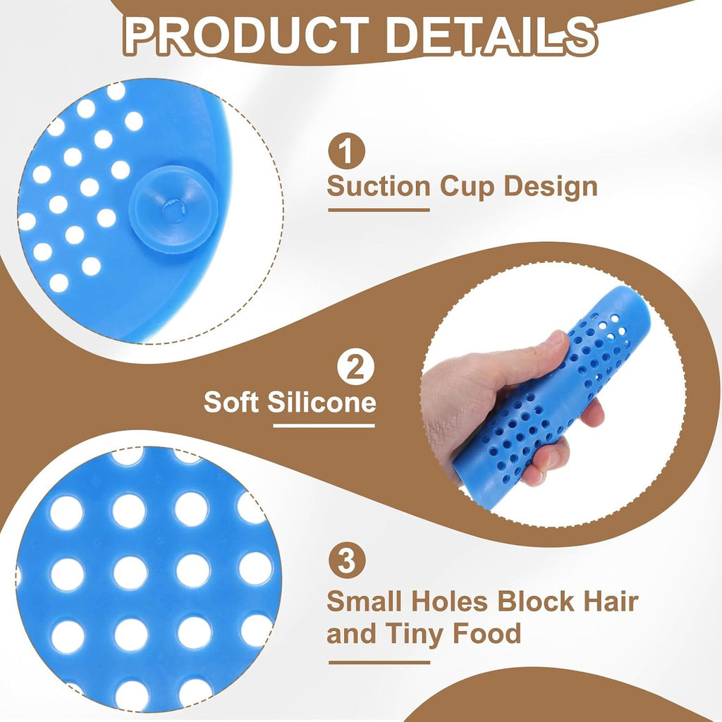 PATIKIL Hair Drain Catcher 5-1/2 Inch, 4 Pcs Silicone Square Drain Protector Hair Stopper with Suction Cup for Kitchen Bathroom Balcony Landscaped Walkways Patios, Blue