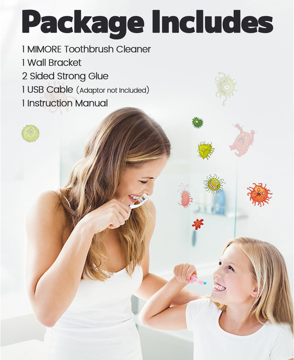 MIMORE Toothbrush Holder Wall Mounted, 4 Slots, 6-Minute Timer