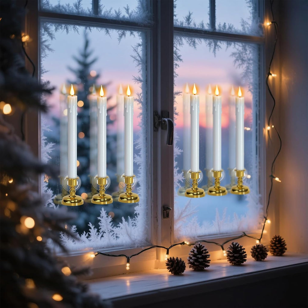 Eldnacele White Christmas Flameless Window Candles with Remote and Timer