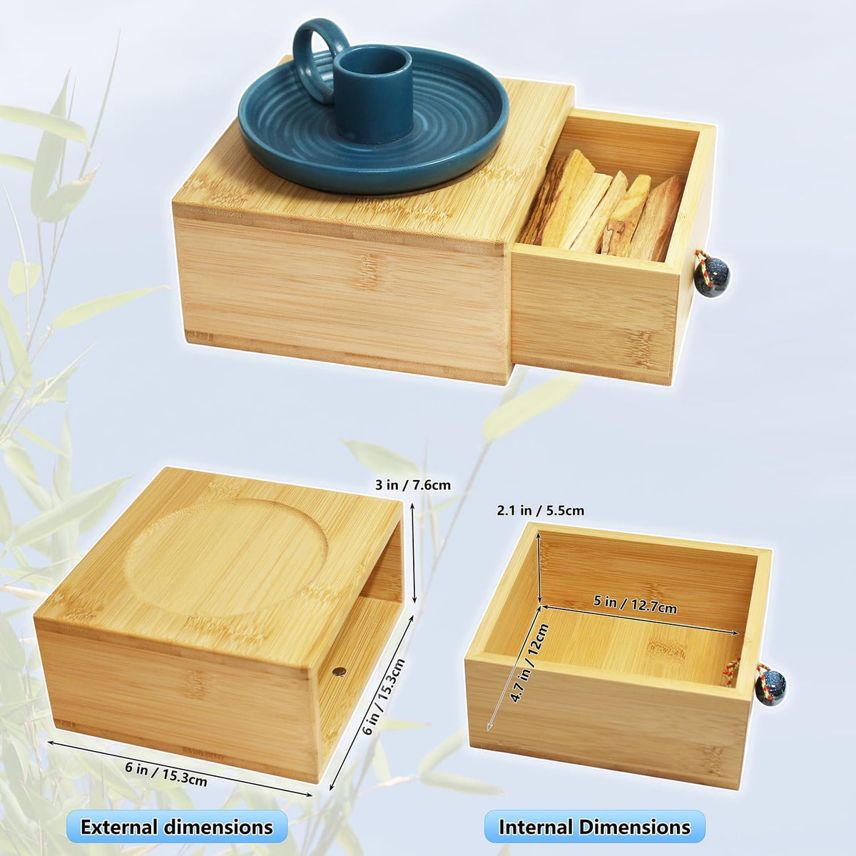 6 x 6 inch Bamboo Wooden Box for Store Smudging Sticks or Small Accessories