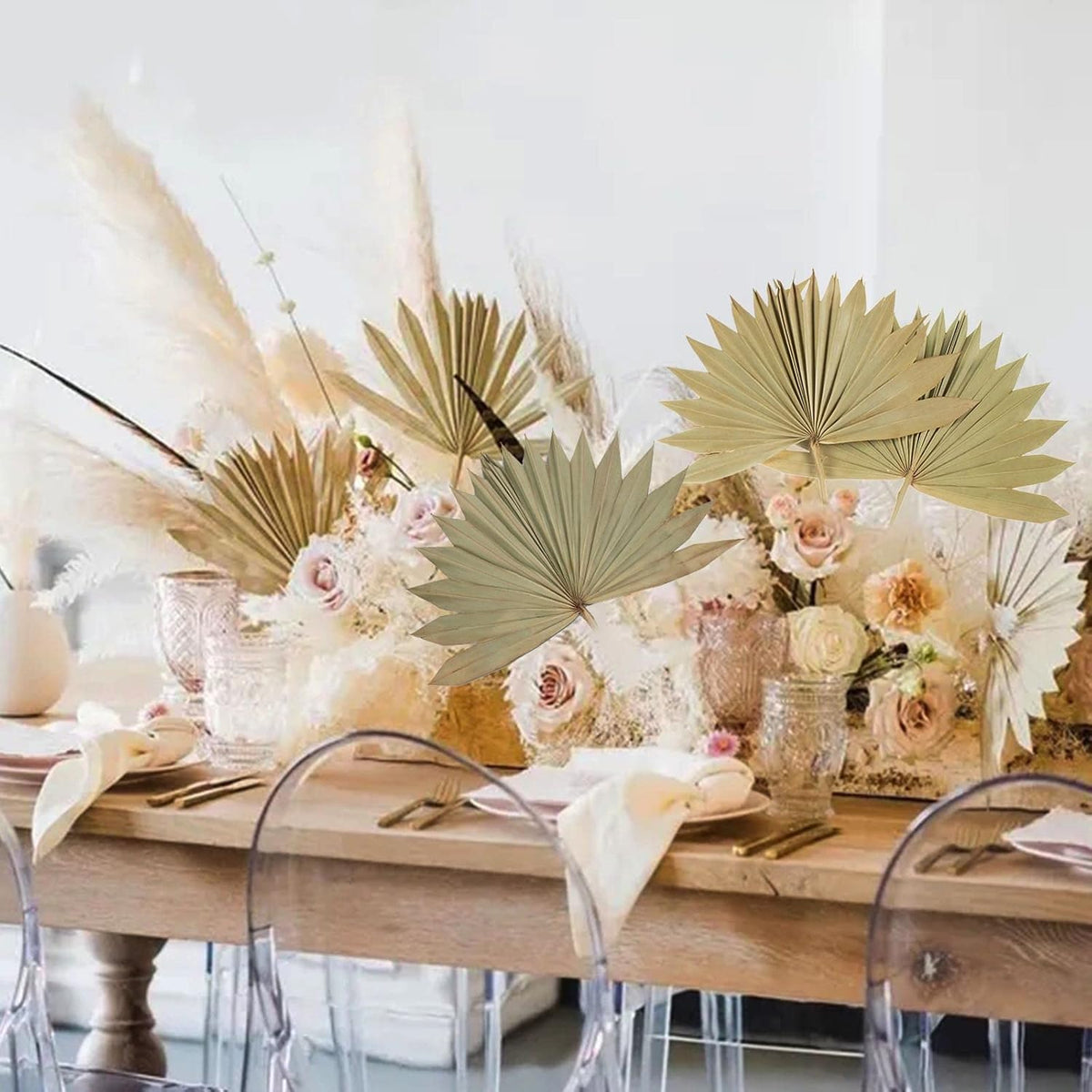 Natural Large Dried Palm Leaves-4 pcs Real Plants Palm Leaves, Sun Palms, Dried Flowers for Boho Wedding Home Party Decor, Leaf Decor
