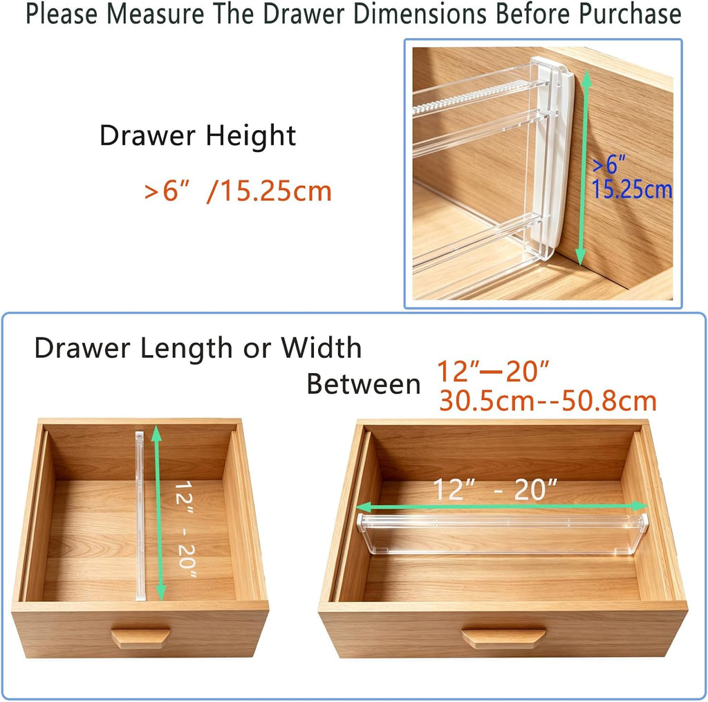 5 Pack 6" High Clear Adjustable Drawer Dividers Clothes,Expandable 12-20"