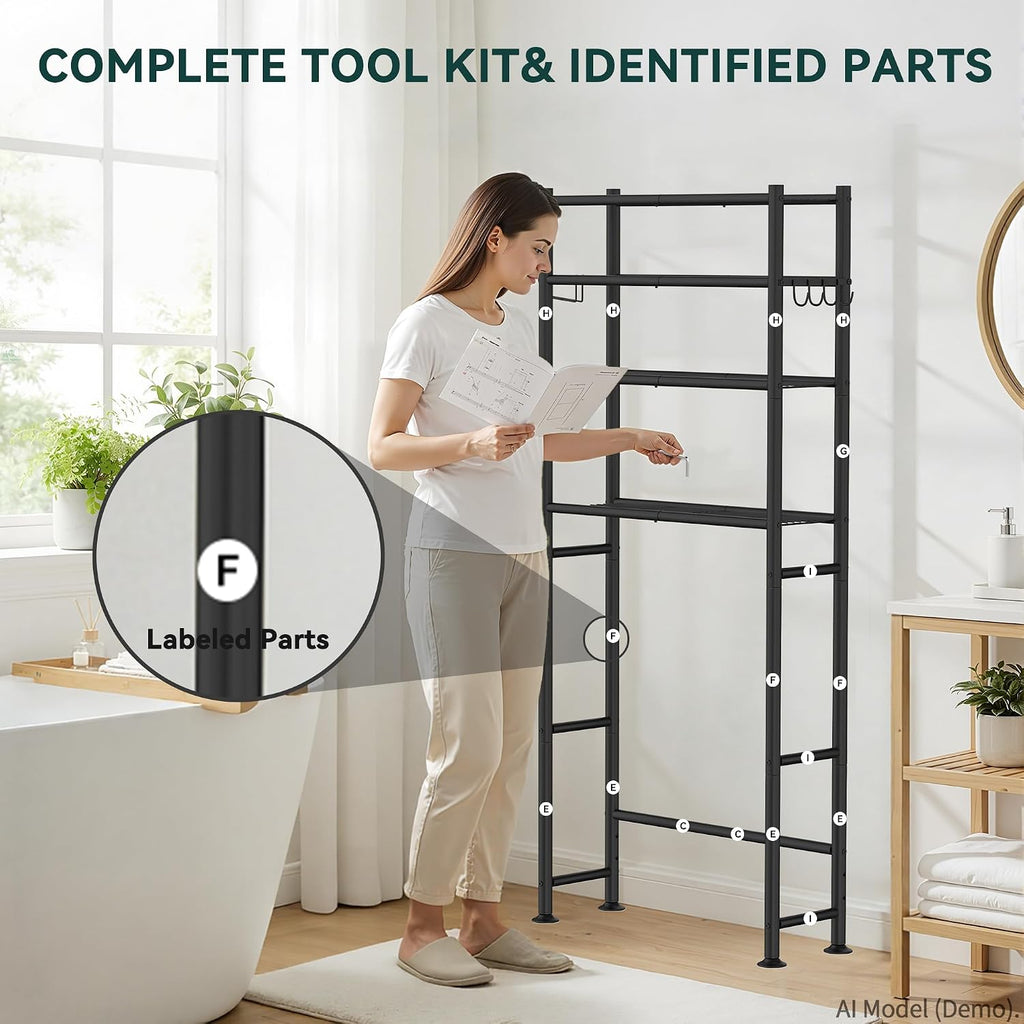 GloTika 4-Tier Over The Toilet Storage Shelves, Black