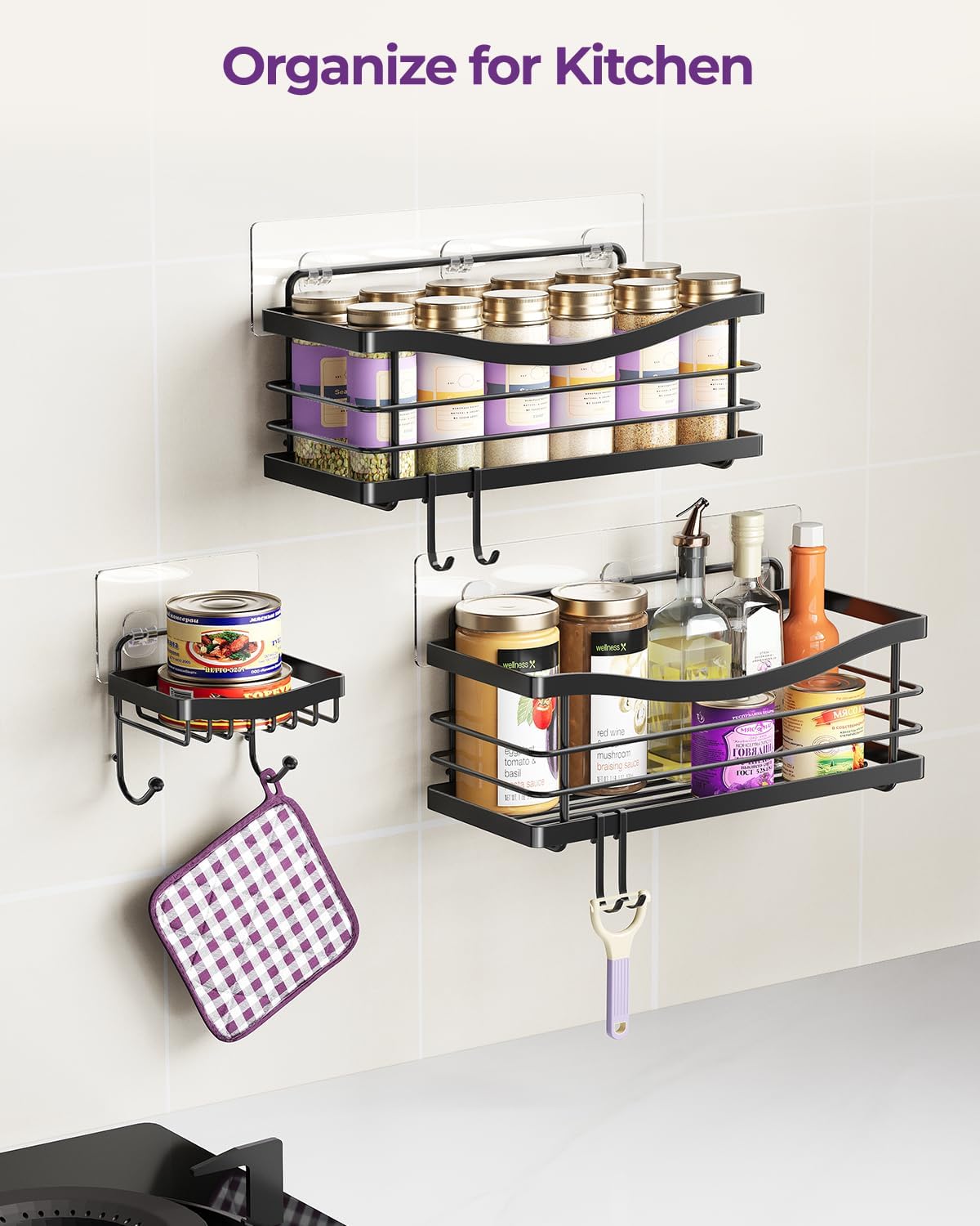 ODesign 3 Pack Adhesive Shower Caddy,Stainless Steel Shower Shelves,Black