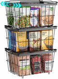 Freezer Organizer Bins - 3 Pack Adjustable Width for 5 to 7 Cu Ft Chest Freezers, Extra Height Stackable Freezer Wire Storage Baskets for Deep Freezer Organization, Black