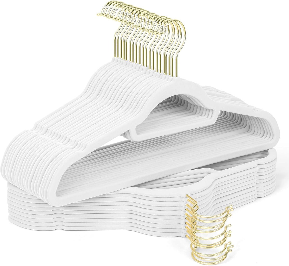 Velvet Hangers 30 Pack with Gold Hooks, Non-Slip Felt Clothes Hangers White