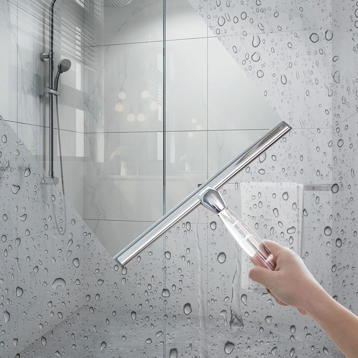 Ettori Shower Squeegee for Glass Door, Squeegee for Shower Glass Door, Bathroom, Window and Car Glass, 12 Inches with Clear Acrylic Handle