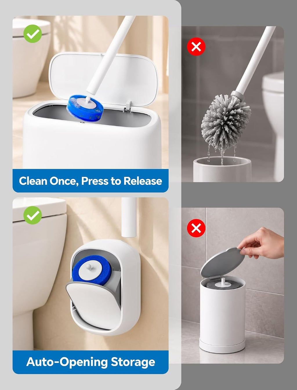 Disposable Toilet Brush Wand, Wall Mounted Toilet Cleaner Kit with Holder, for Bathroom Cleaning (Toilet Brush + 56 Brush Heads)