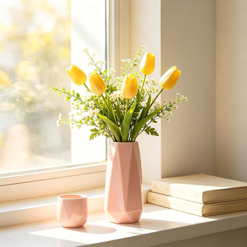 Pink Ceramic Vase, 7.5 inch Flower vases, Modern,Simple,Minimalism Style(Small)