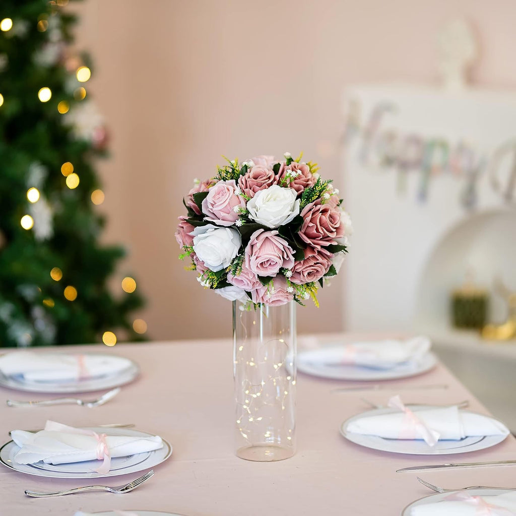 BLOSMON Dusty Pink Flower Centerpieces for Wedding: 10 Pcs, Faux Roses