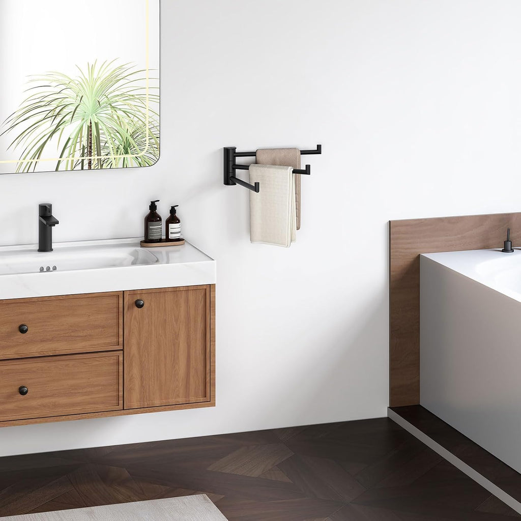 Angle Simple Kitchen Towel Rack, Swivel 3 Bars, Matte Black, 9.84"